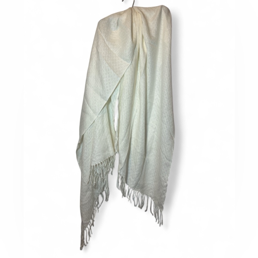 Rare Vintage Zenith Mode Wooltouch Cream‎ Geometric Warm Winter Fringe Scarf